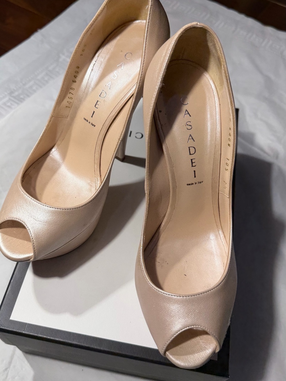 Casadei Beige Peep-Toe Leather High Heels